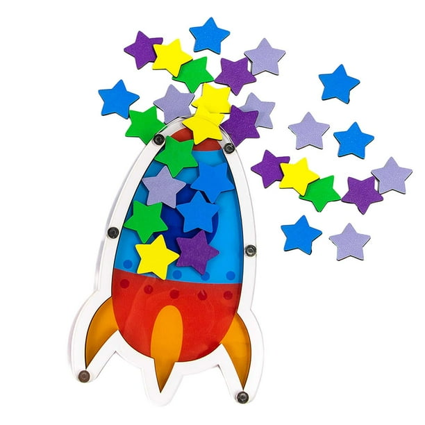 Tarro De Recompensa En Forma De Cohete Con 30 Estrellas De Madera Para El Hogar De Los Niños Del Maestro De La Escuela
