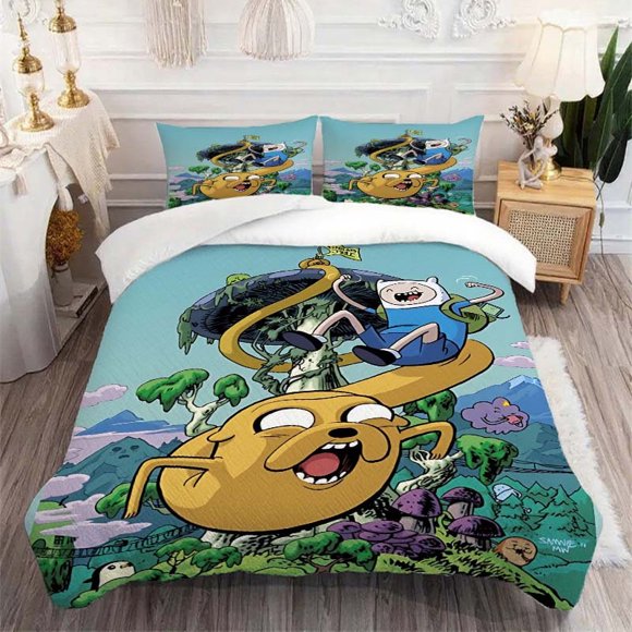 3pcs Adventure Time Jack And Finn'S Happy Slide Three Piece Bedding Set with a Soft Duvet Cover And Two Pillowcases Perfect for All Seasons