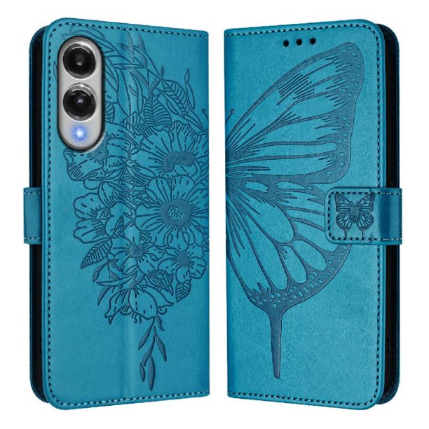 Funda cartera mariposa para Samsung Galaxy S25 Edge con soporte y ranuras para tarjetas Azul