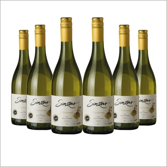 SINZERO Chardonnay - Vino blanco sin alcohol - Bajo en calorías, apto para veganos, 25.4 FlOz - Paquete de 6