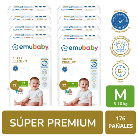 Pack X8 Emubaby Premium M 176 Pañales
