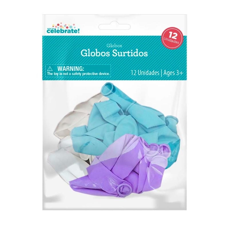 Set 12 Globos Surtidos (morado-blanco-celeste) Way to celebrate