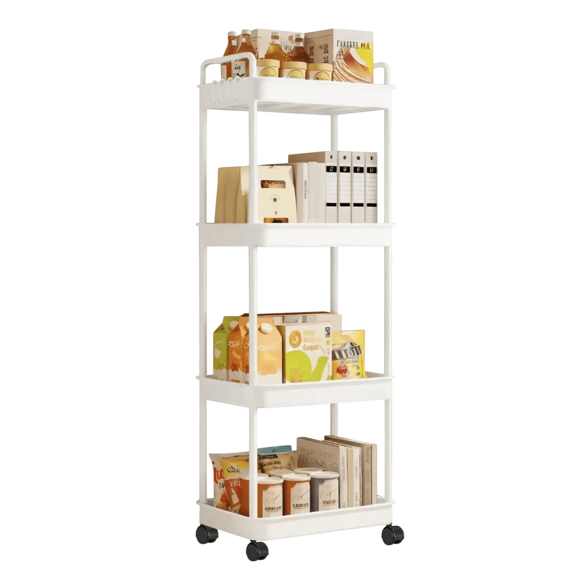Carrito Organizador Belug Con Ruedas 4 Niveles Estante Abs Blanco Blanco