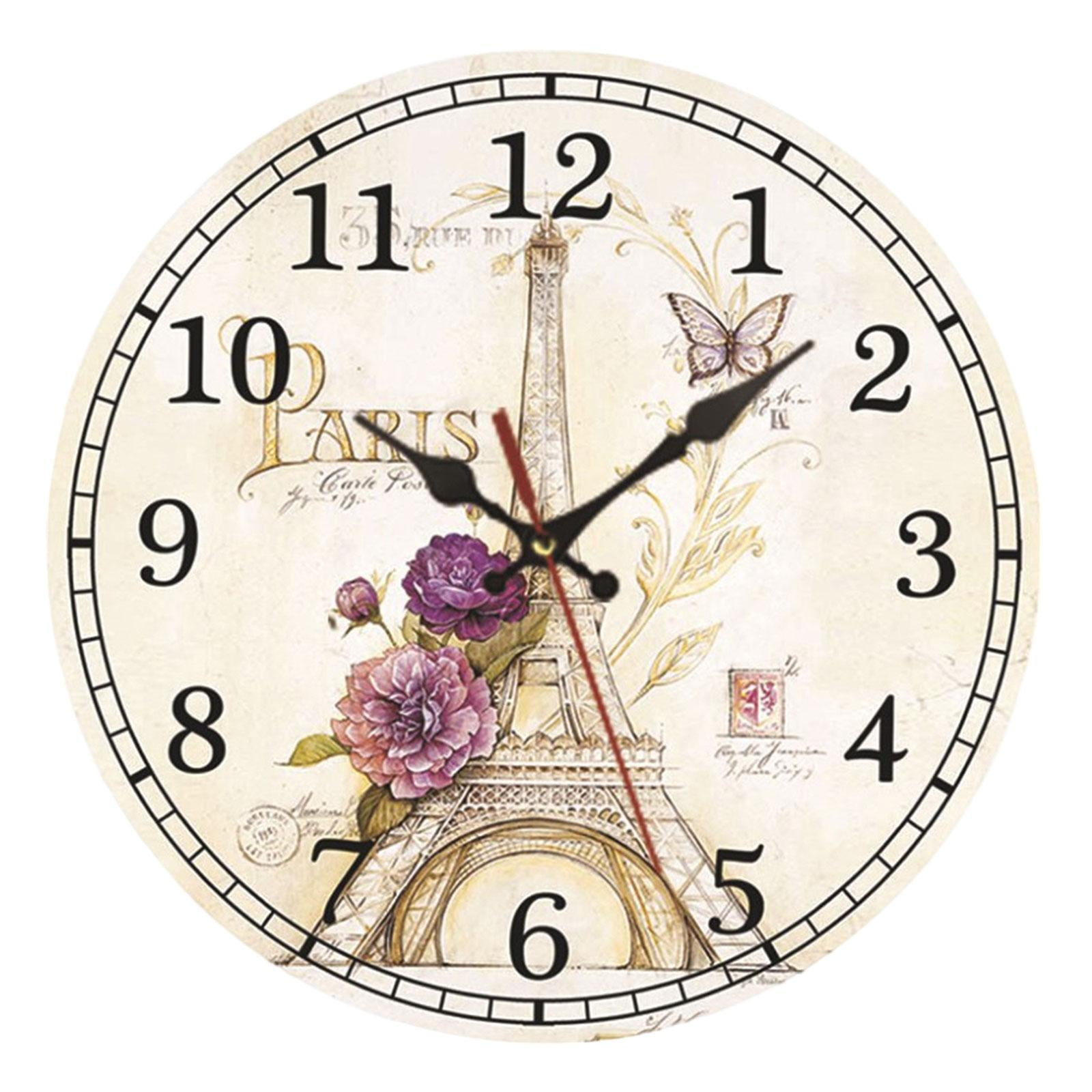 Magideal - Reloj De Pared Redondo De Madera Vintage Silencioso De 12 Pulgadas Para El Hogar, Números Arábigos, Decoración De Pared Redonda De Madera Rústica Vint C