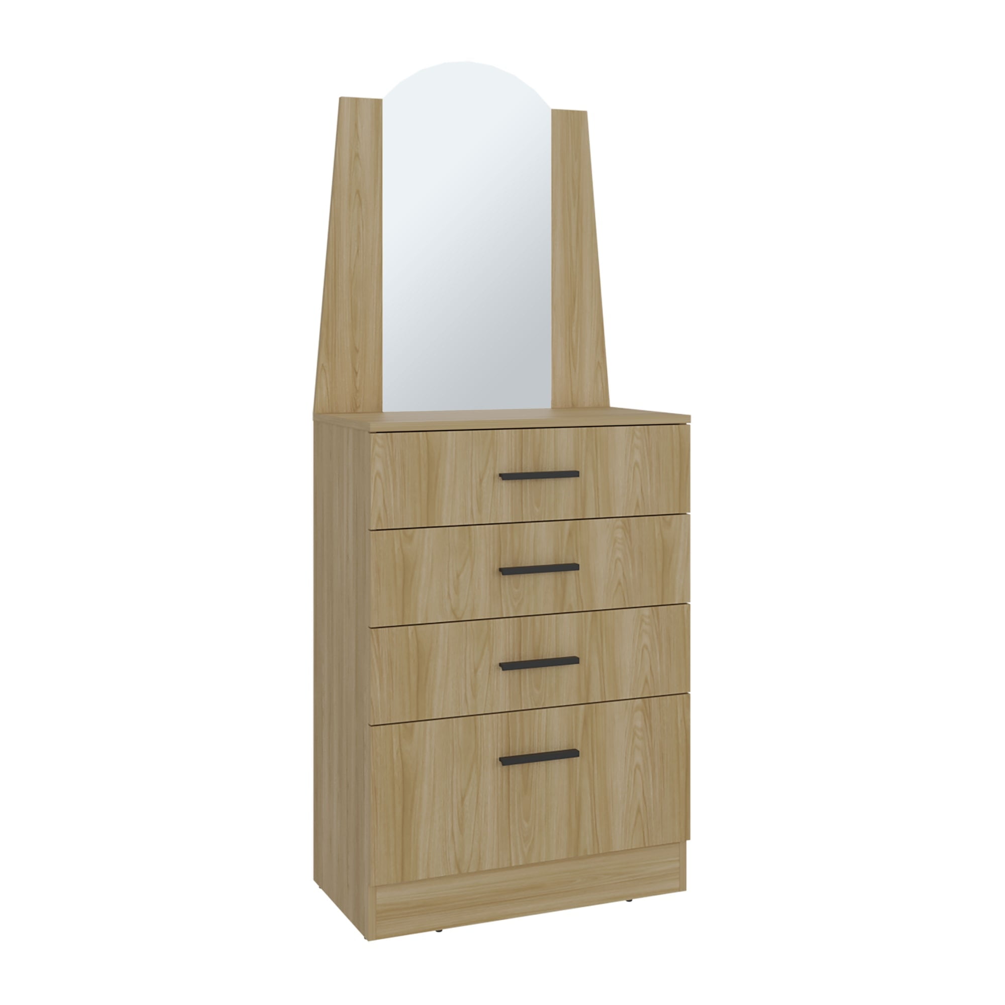 Fmfurniture - Comoda Con Espejo 3 Cajones 1 Puerta Café Claro