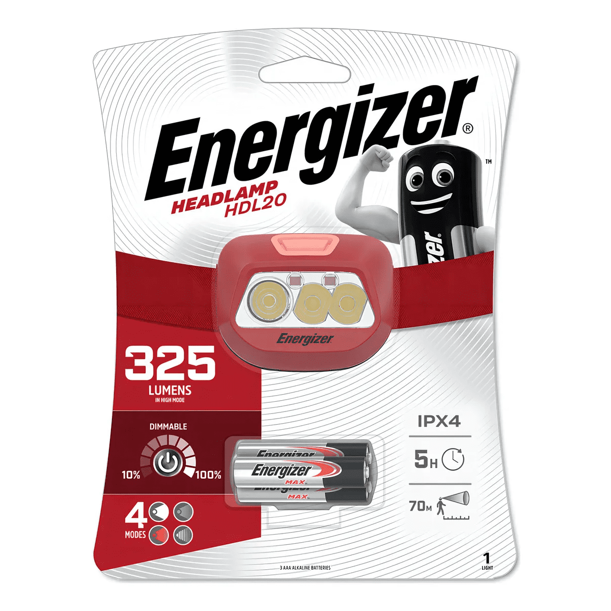 Genérico - Linterna Frontal Energizer Hdl20 325 Lumenes Linterna Rojo Luz Blanco
