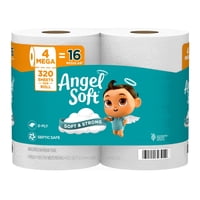 Papel Higiénico Angel Soft, 4 Mega Rollos = 16 Rollos Normales