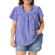 thumbnail image 1 of Agnes Orinda Blusa de Cuadros con Lazo Frontal y Volantes para Mujer de Talla Grande, Cuello en V, Manga Corta, Camisa de Verano Casual Elegante 2X Azul, 1 of 6