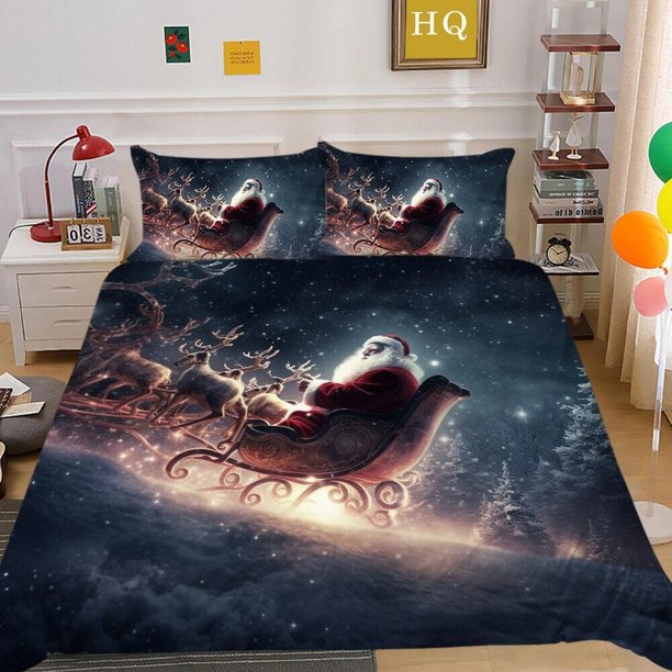 Christmas Tree Gifts Santa Claus Quilt Duvet Cover Set Soft Children Bedding3-Piece Bedding Set