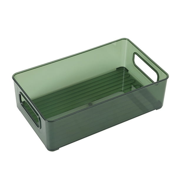 Organizador transparente con compartimento abierto, contenedor para maquillaje y artículos de tocador, y cesta para despensa con asas de paso, 25,7 x 15 x 7,5 cm