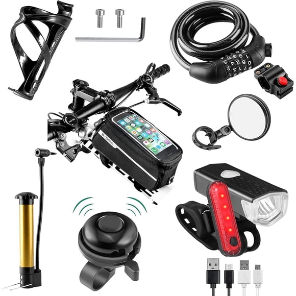 Set de 8 accesorios para bicicleta SODPE con luces USB recargables