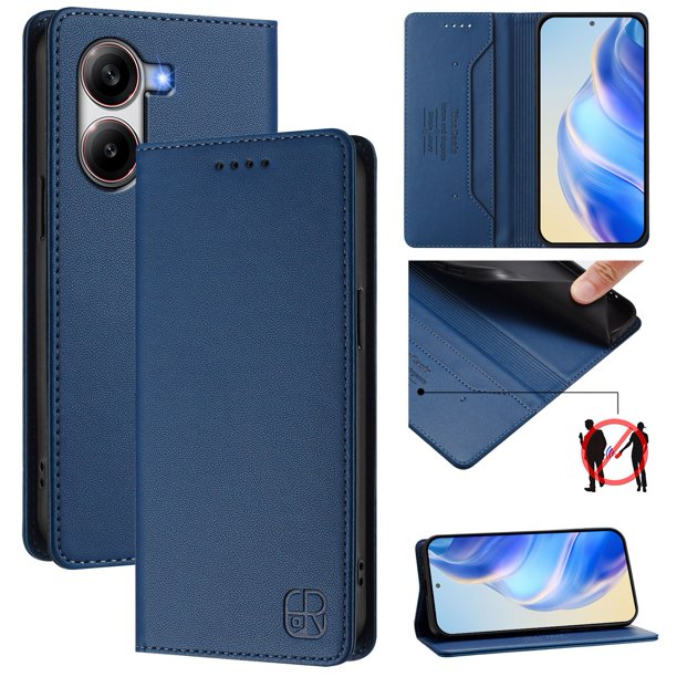 Funda Billetera con Soporte para Xiaomi Poco X7 Pro Bloqueo RFID Plegable Azul