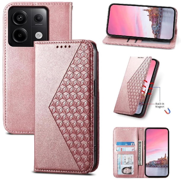 Funda Flip FOXDOCK para Xiaomi Redmi Note 13 Pro 4G , Estilo Billetera con Diseño Rombo, Correa de Mano y Soporte, Uso Diario