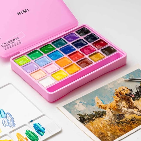Set Himi Gouache 24 Colores / 30Gr Incluye Pinceles Rosado