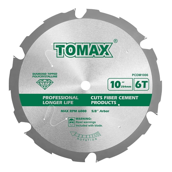 Hoja de sierra TOMAX PCDM10 de 10" con punta de diamante, 6 dientes, 5/8"