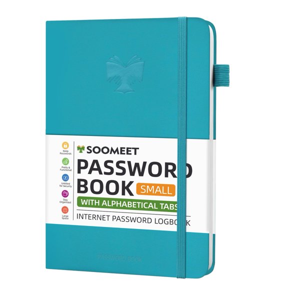 Libro de Contraseñas Soomeet 11 x 15 cm con Pestañas Alfabéticas – Turquesa