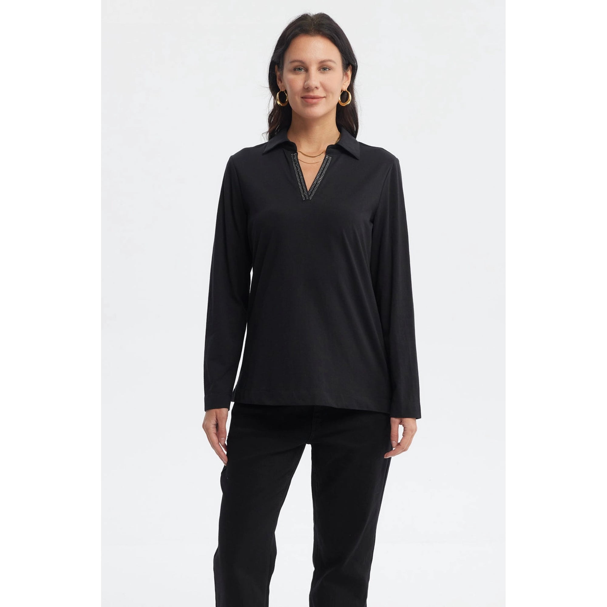 Fashionspark - Polera Mujer Cuello Camisero Negro