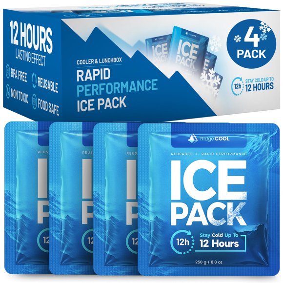 Ice packs RIDGECOOL reutilizables, paquete de 4, 18 x 17 cm, libres de BPA