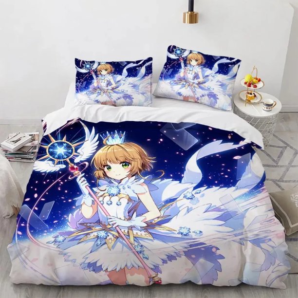 x1881 Bed Sheets Anime Cardcaptor Sakura Bedding Set Boys Girls Twin Size Duvet Cover Pillowcase Bed boys Adult Bedroom 3-Piece Bedding Set (1 Duvet Cover + 2 Pillow Shams) nj1881