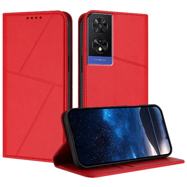 Funda Cartera Magnética para TCL 505 Protección Antichoque con Ranuras Rojo
