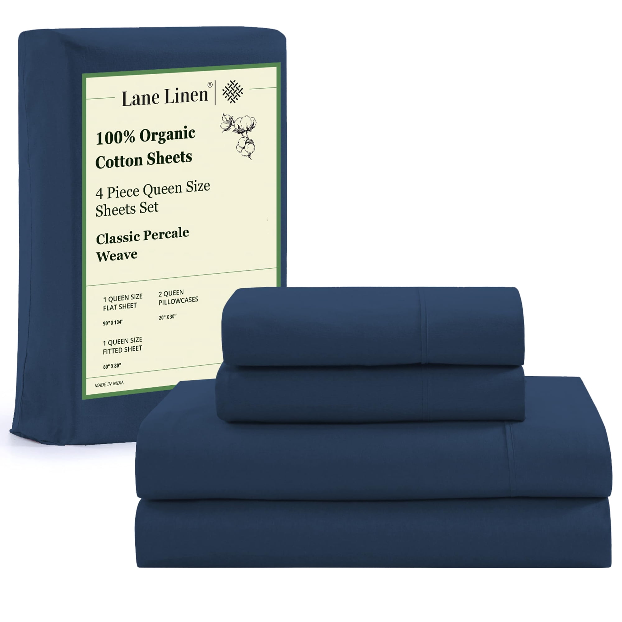 Lane Linen - Juego De Sábanas 100% Algodón Orgánico Tamaño Queen Azul