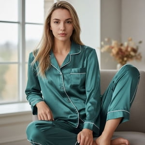 Likeshop - Pijama Mujer Satinado 2 Piezas Manga Larga Botones Colores 038