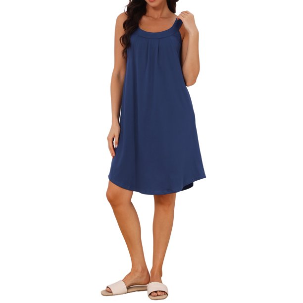 Vestido de dormir sin mangas con estampado floral para mujeres con bolsillos para un cómodo descanso y descanso XS Azul marino