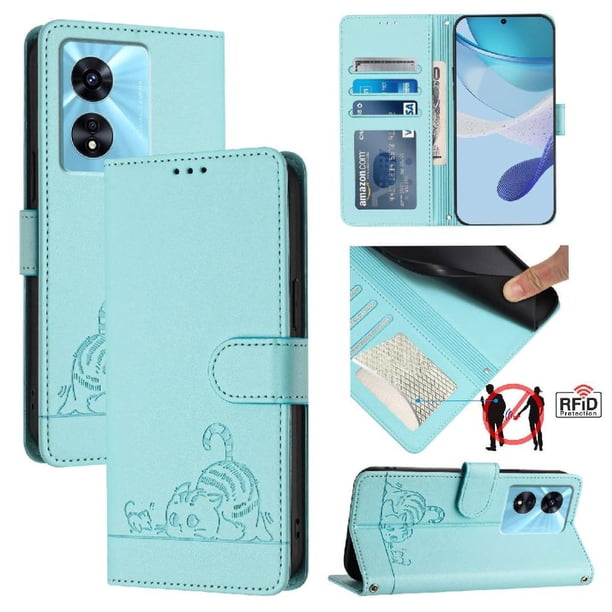 Funda tipo cartera FOXDOCK para REALME NARZO 50 5G con soporte, ranuras, RFID, diseño de gato