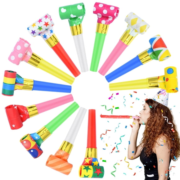 Sopladores de fiesta senqiclound de 12 piezas, coloridos, 8.5 cm