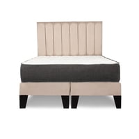 M Sole - Cama 2 Plazas Completa Base Americana + Colchón De Resortes + Respaldo Barras Beige