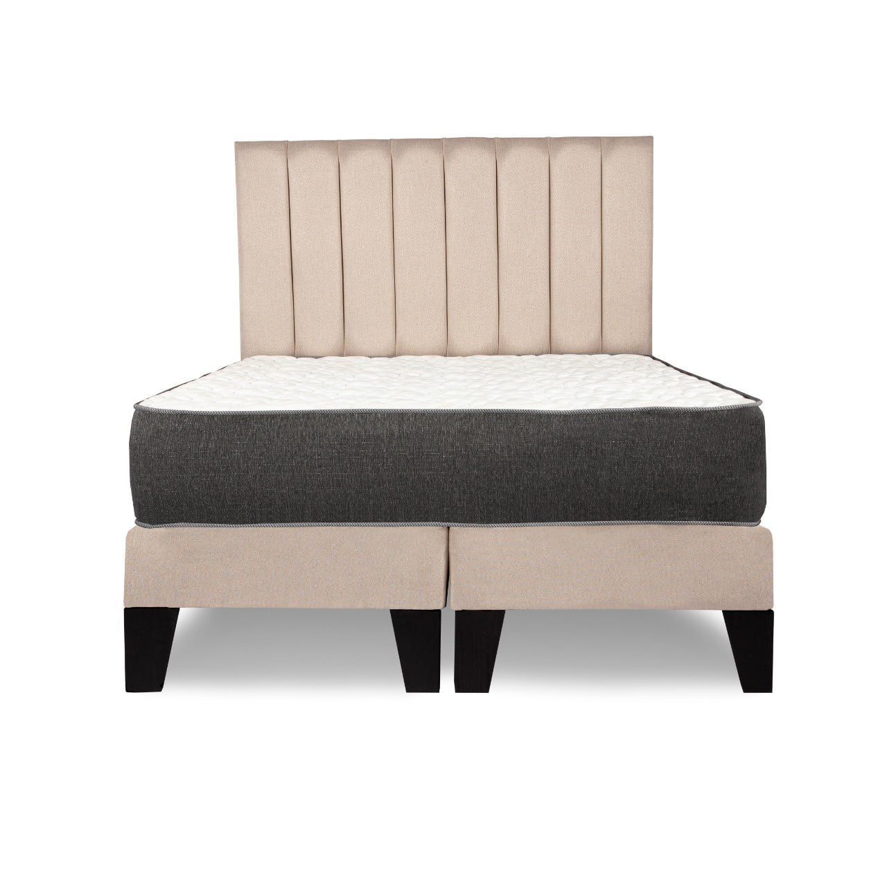 M Sole - Cama King Size Completa Base Americana + Colchón De Resortes + Respaldo Barras Beige