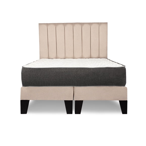 Cama King size completa Base americana + colchón de resortes + respaldo barras beige