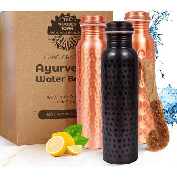 Botella de cobre puro Ayurvédica The Wooden Town 950 ml