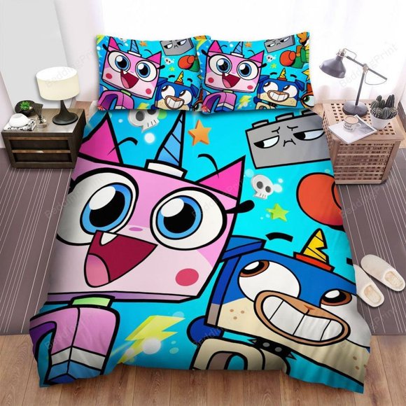 Unikitty Main Characters Quilt Duvet Cover Set Pillowcase Bedding Bed Linen3-Piece Bedding Set