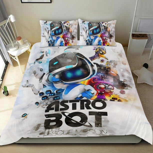 Astro Bot Conjunto de sábanas temático, trío de piezas, cómodo y amigable con la piel, diseño único, regalo de decoración para el hogar para familiares, amigos y fans,135cm *200cm