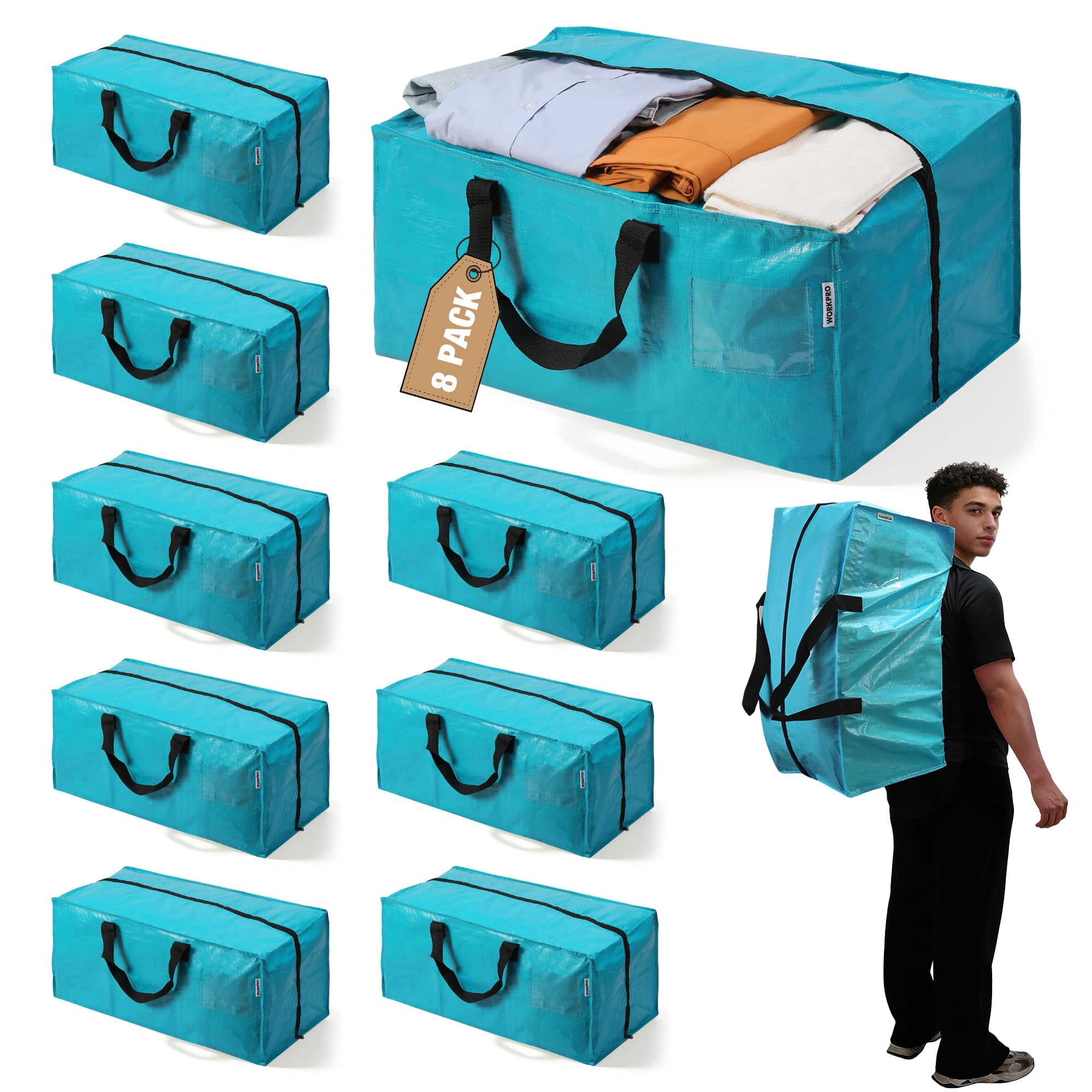 Bolsas De Mudanza Workpro Extra Grandes, Paquete De 8, 23 Galones (azules)