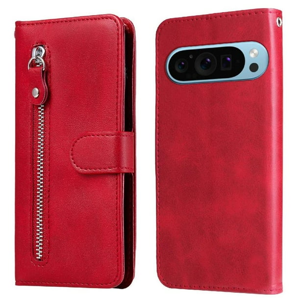 Funda con Cremallera para Google Pixel 9 5G, Carcasa Cartera de Cuero PU con Soporte y Tarjetero