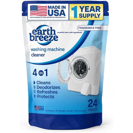 Limpiador De Lavadora Earth Breeze, 24 Tabletas Sin Fragancia
