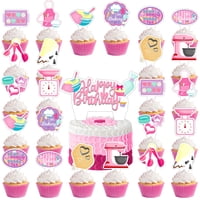 Adornos Para Hornear Magdalenas De Qian&Ccailya Pink Baking Birthday
