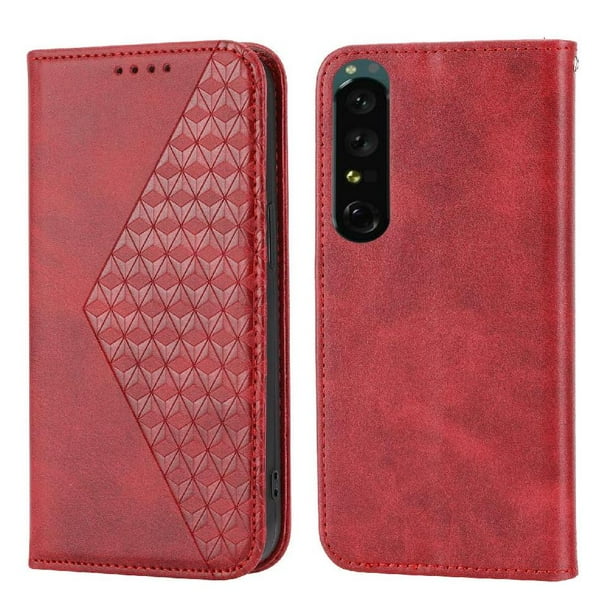 Funda Flip FOXDOCK para Sony Xperia 1 V , Estilo Billetera con Diseño Rombo, Correa de Mano y Soporte, Uso Diario