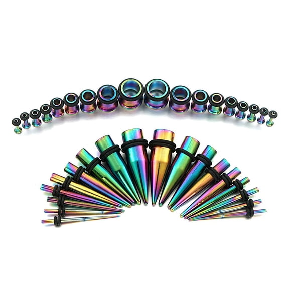 Expansores de oreja VCMART Kit arcoíris 36 piezas 14G-00G acero