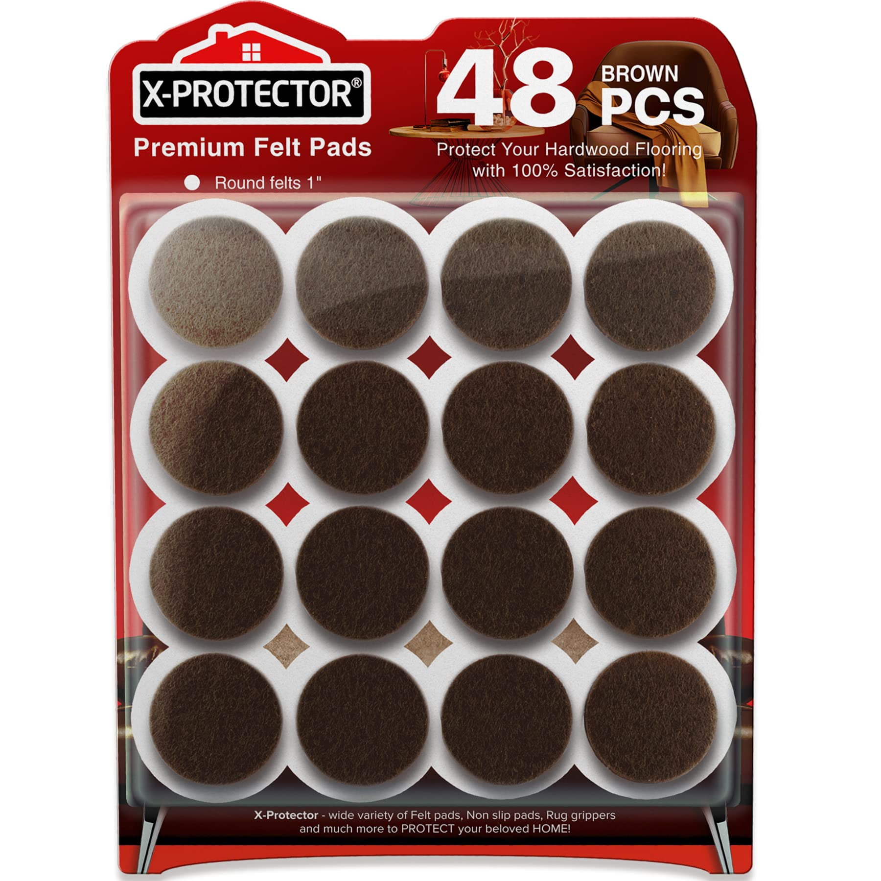 Protectores De Fieltro Para Muebles X-protector 48 Unidades 2.5 Cm Marrón