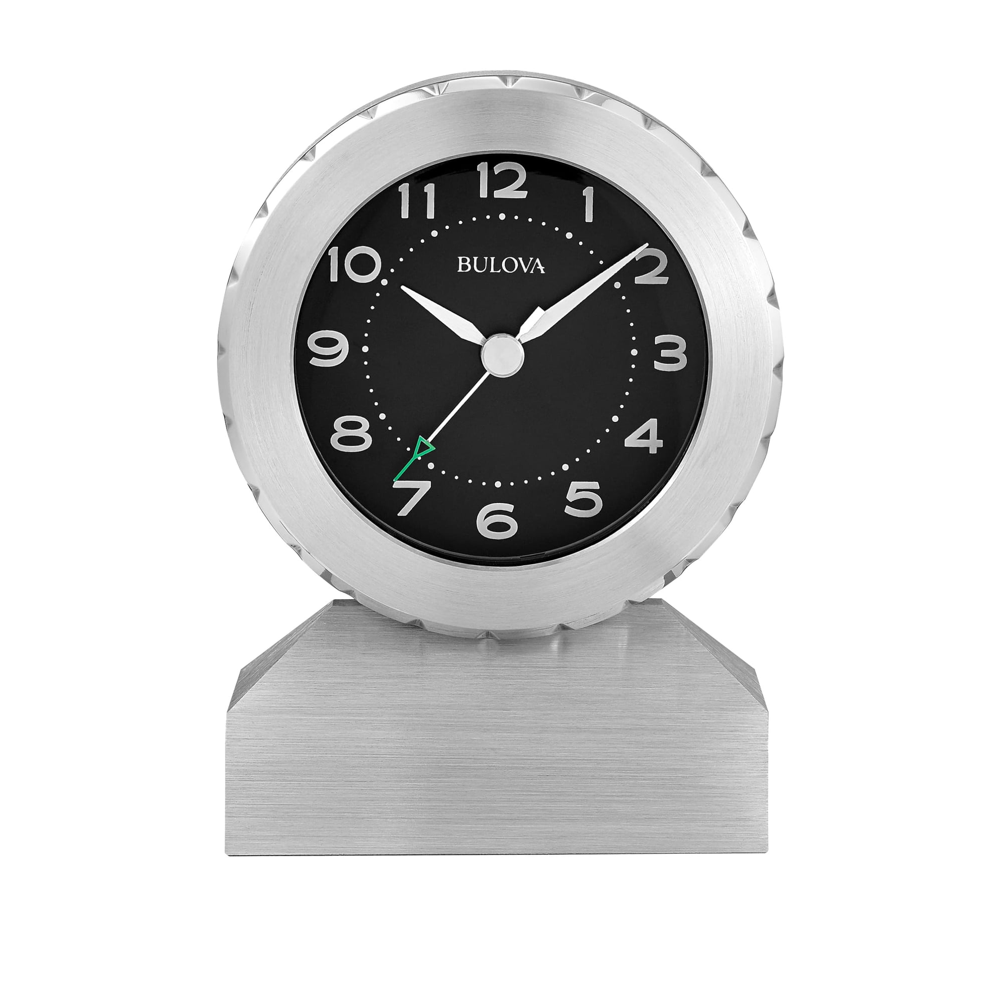 Reloj De Mesa Bulova Zeus B1726 Con Base De Aluminio Silent Sweep