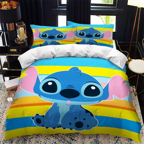 v2733 Bed Sheets Stitch Bedding Set Star Baby Cartoon Duvet Cover Pillow Case Double Comfort / Piece Set, Home Bedroom Decoration 3-Piece Bedding Set (1 Duvet Cover + 2 Pillow Shams) Bed Sheets ju2733
