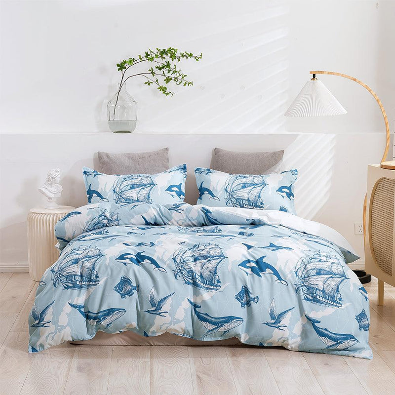 Milsleep - 3D Cartoon Sea Sailing Shark Funda Nórdica Juego De Cama Set Funda Nórdica