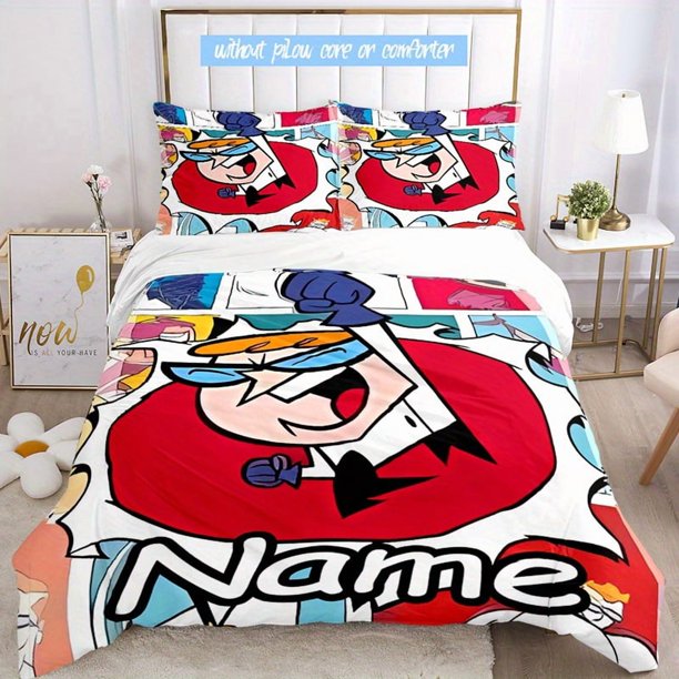3pcs Custom Name Cartoon Dexters-Laboratory-Anime Theme Bedding Set Duvet Cover Closure Includes 1 Duvet Cover & 2 Pillowcases for All Seasons Bedroom Decor