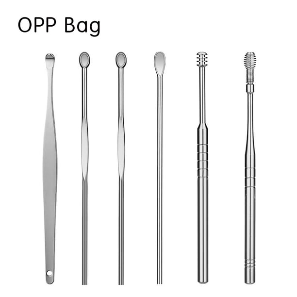 6Pcs Ear Cleaner Wax Removal Tool Earpick Stick Springs Reusable Cleaning Earwax Spoon Swab Stainless Steel Ear Cure Health Kits