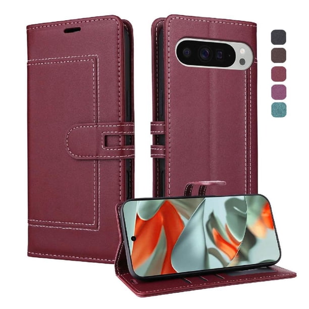 Premium Wallet Case for Google Pixel 9 Pro XL with Card Slots & Kickstand, Flip Cover Red