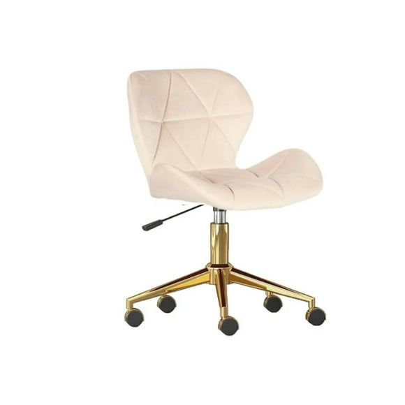 Silla de Escritorio Beige Giratoria Ajustable Tapizada en Felpa con Base Dorada