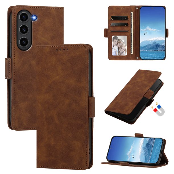 Funda Billetera Delgada para Samsung Galaxy S24 FE con Ranuras y Soporte Marrón